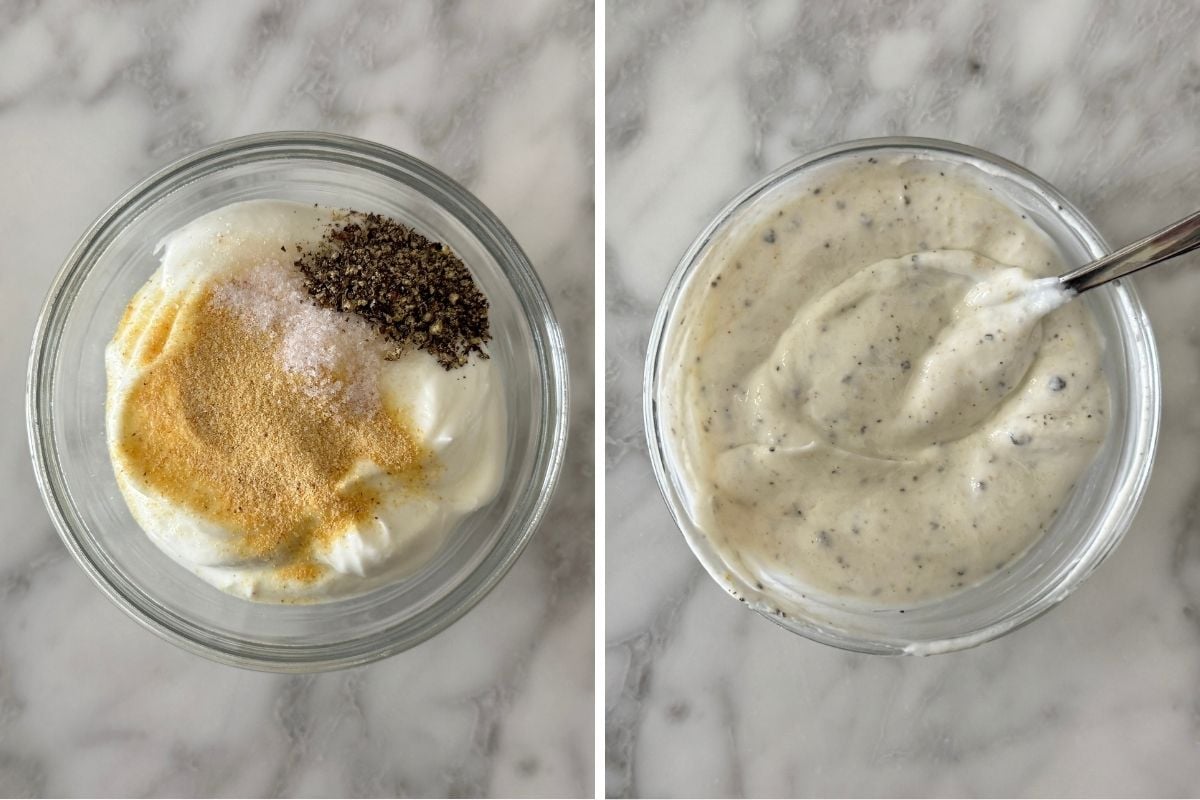 Sauce for tuna salad in a bowl | Healthy Foodie Girl Sauce for tuna salad in a bowl.