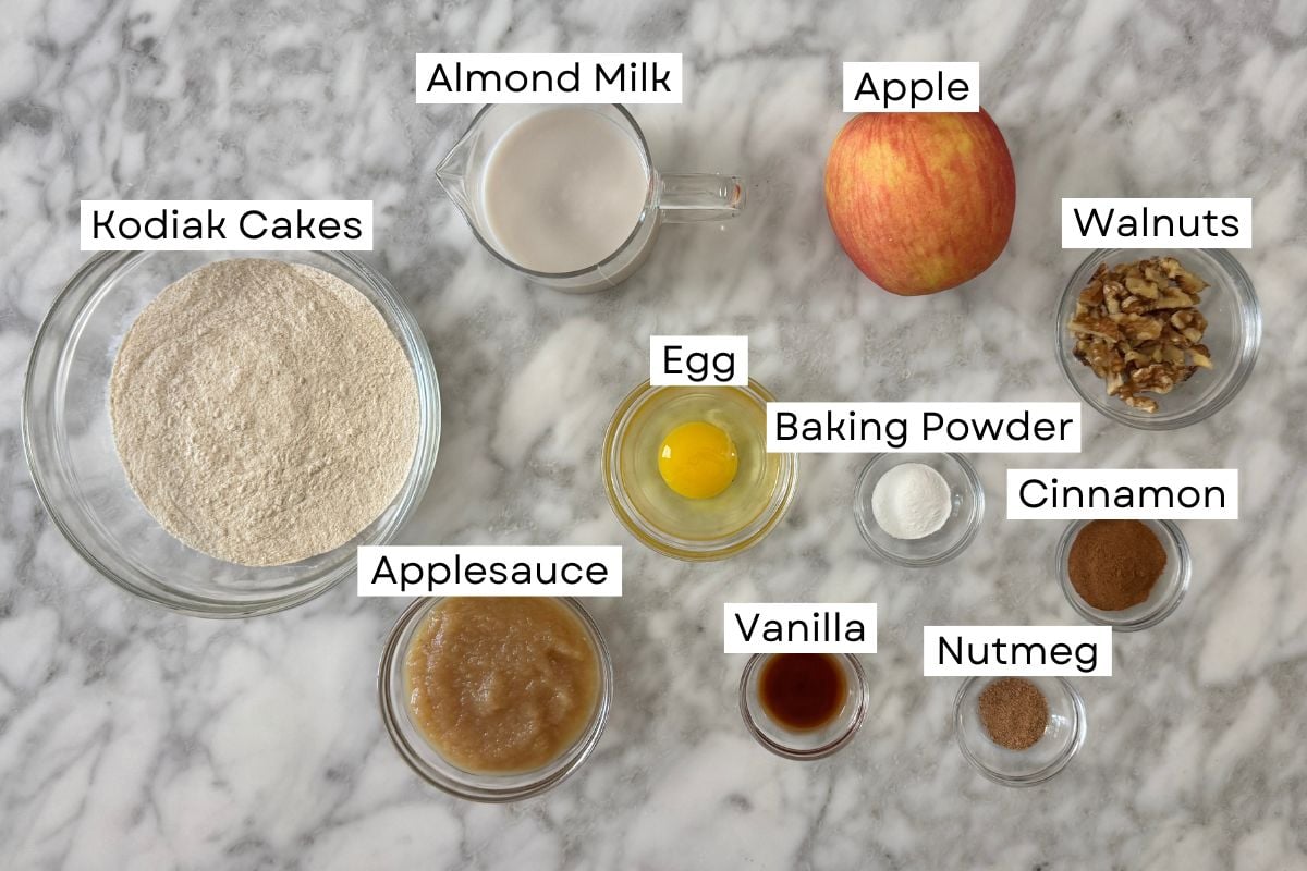 Ingredients for apple cinnamon sheet pan pancakes.