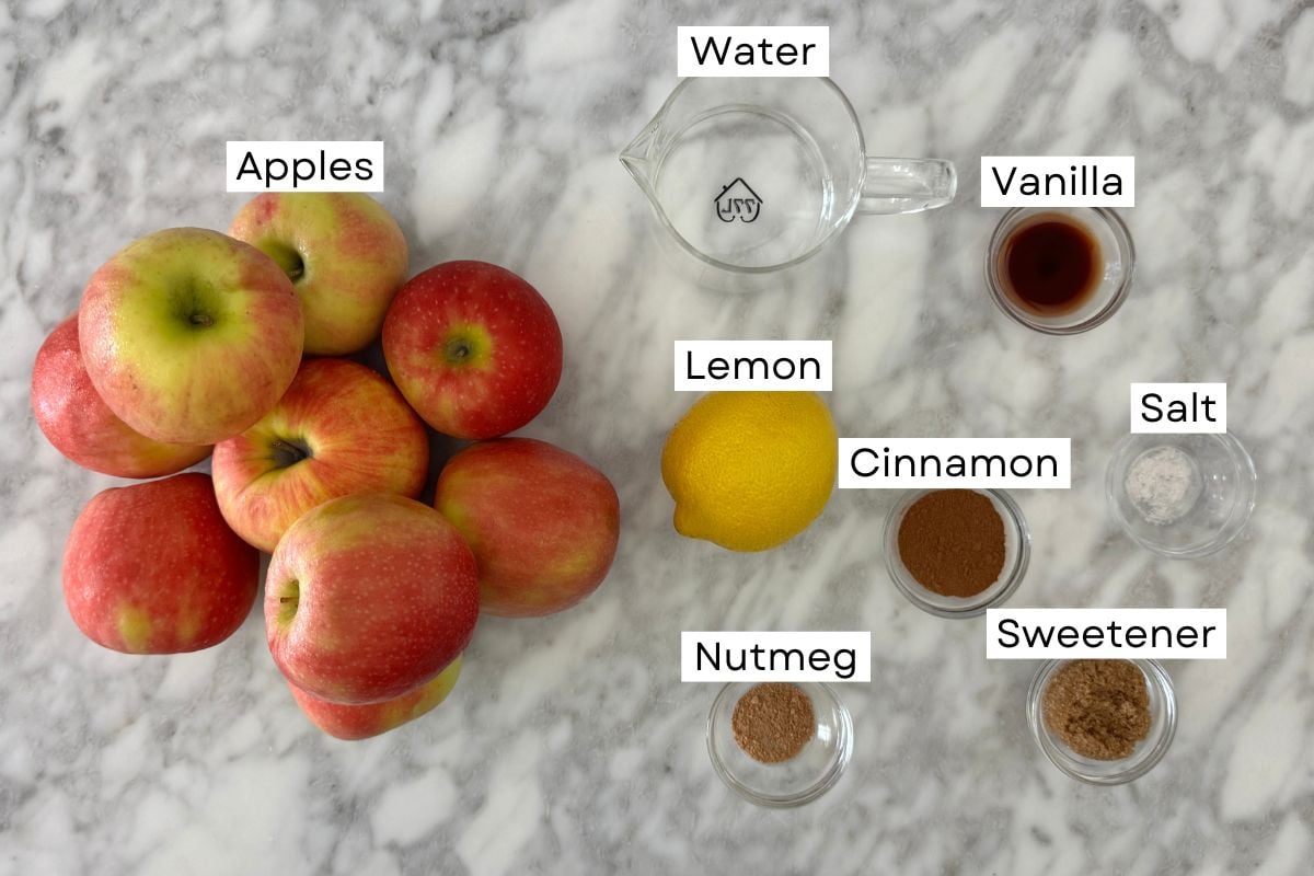 Ingredients for slow cooker cinnamon apples in bowls.
