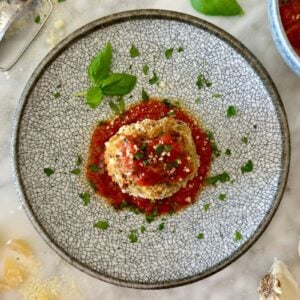 Stuffed Turkey Pizza Meatballs with Pepperoni on a plate.