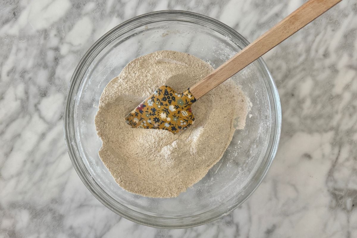 Dry ingredients for sheet pan pumpkin pancakes | Healthy Foodie Girl Dry ingredients for sheet pan pumpkin pancakes.
