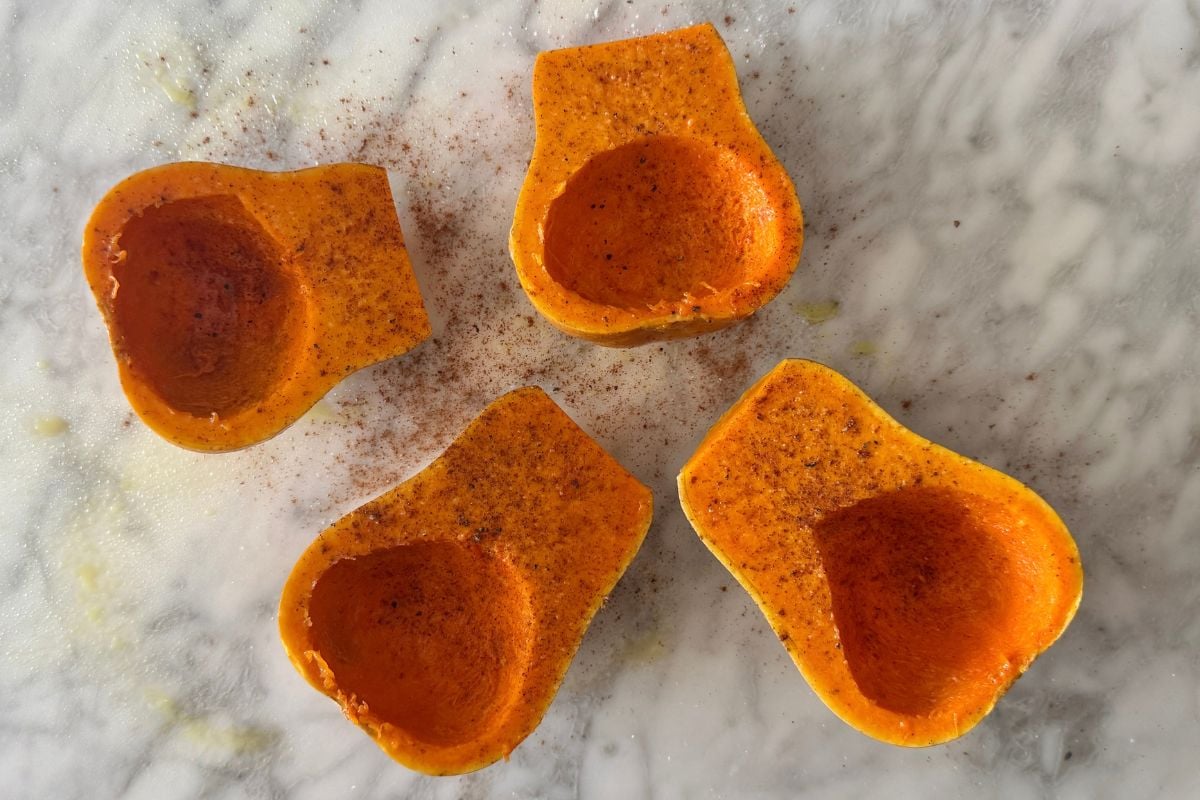 Honeynut squash sprinkled with cinnamon.