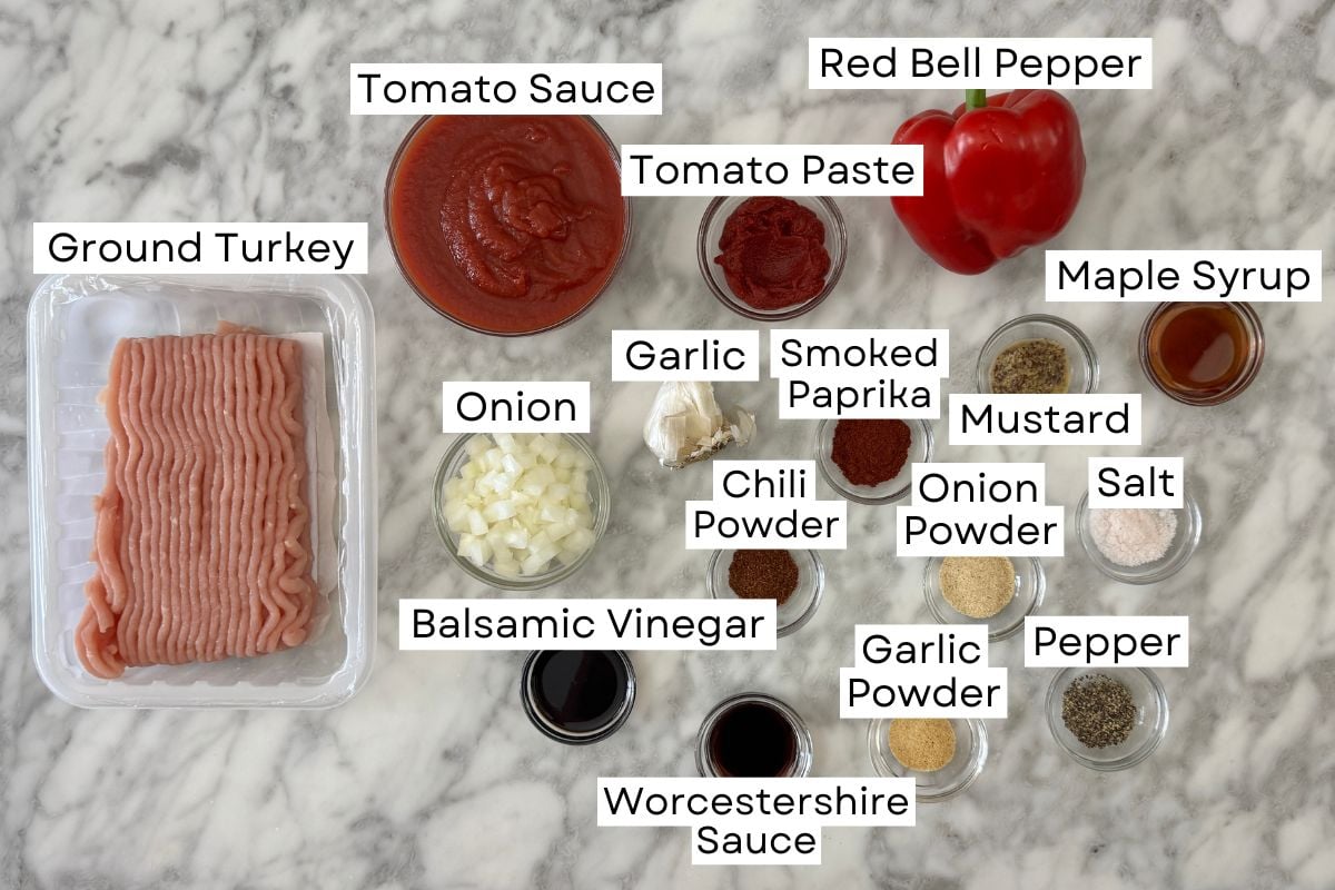 Ingredients for sloppy joes in bowls.