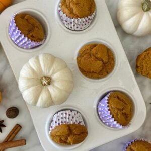 Kodiak Pumpkin Muffins in a muffin pan.