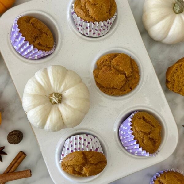 Kodiak Pumpkin Muffins in a muffin pan.