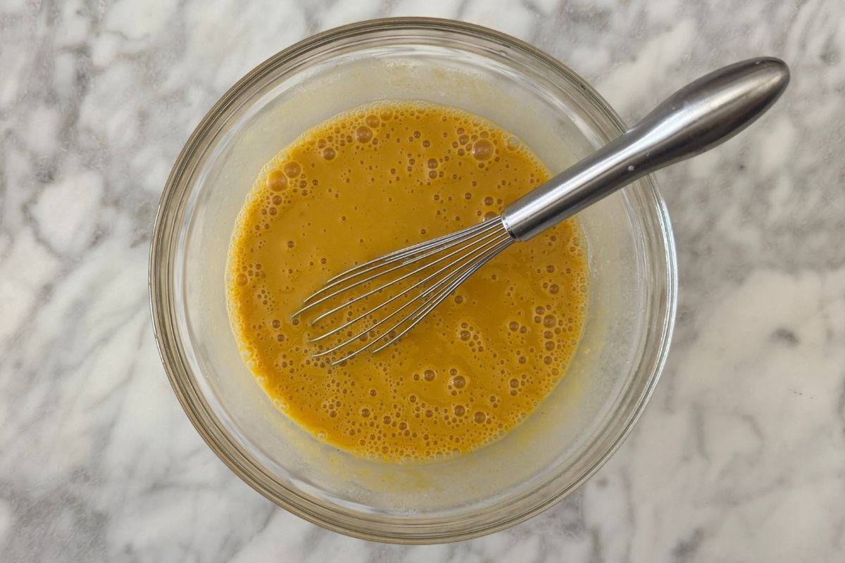 Wet ingredients for pumpkin pancakes in bowl | Healthy Foodie Girl Wet ingredients for pumpkin pancakes in bowl.