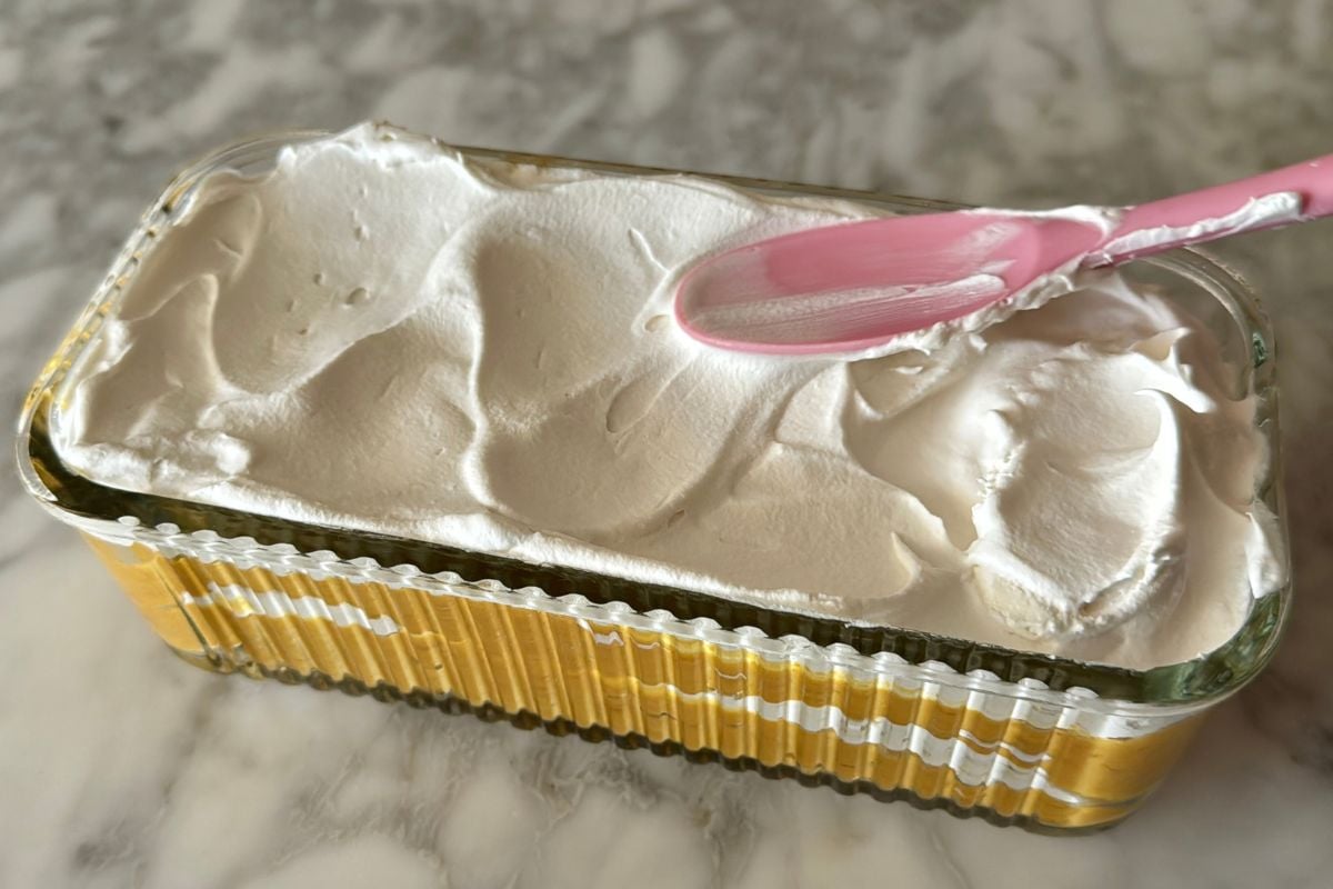 Whipped topping on pumpkin icebox cake.